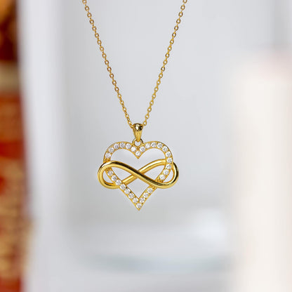 Infinity Heart Necklace for Women. 925 Sterling Silver Heart Necklace for Girlfriend, Love Heart Pendant on 18" Chain with 2" Extender (Rose Gold or Gold Plated)