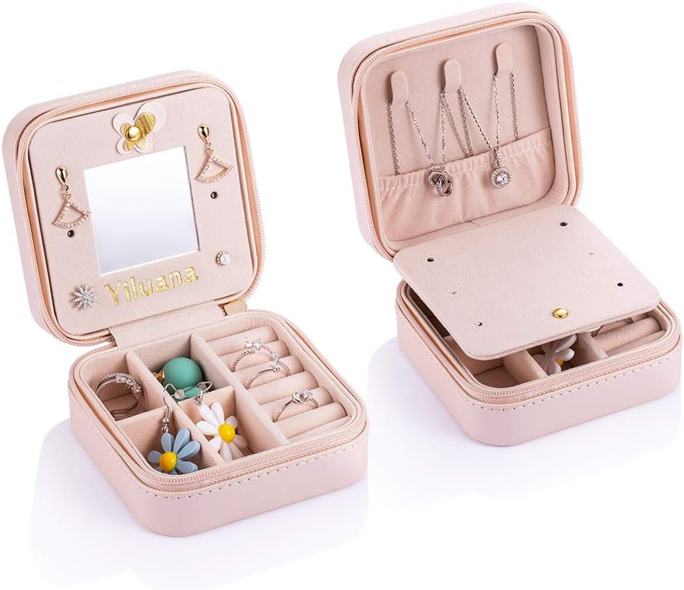 Mini Travel Jewelry Box Portable Jewelry Case for Earring, Ring, Necklace,Bracelet Small Jewlery Organizer with Zipper and Mirror (Bike)