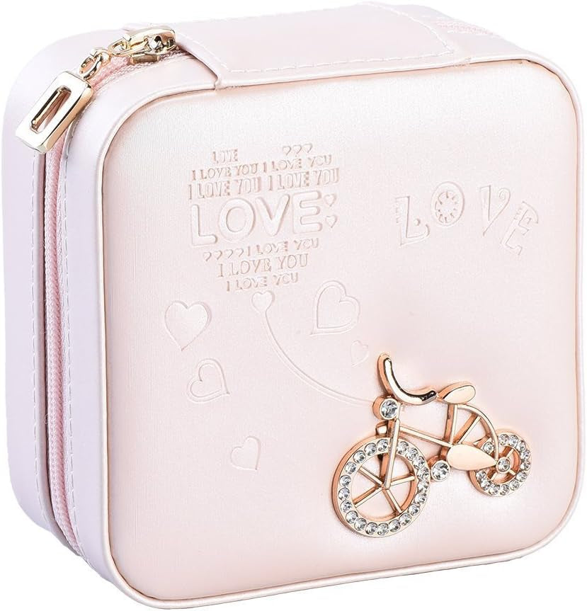 Mini Travel Jewelry Box Portable Jewelry Case for Earring, Ring, Necklace,Bracelet Small Jewlery Organizer with Zipper and Mirror (Bike)