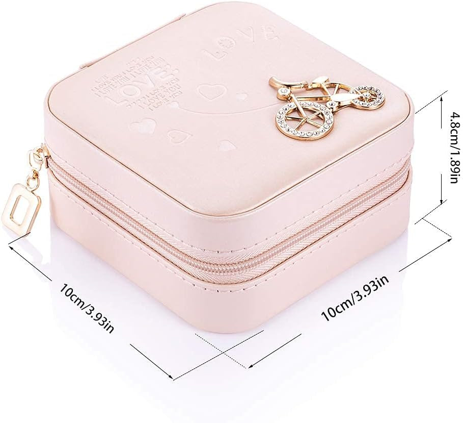 Mini Travel Jewelry Box Portable Jewelry Case for Earring, Ring, Necklace,Bracelet Small Jewlery Organizer with Zipper and Mirror (Bike)