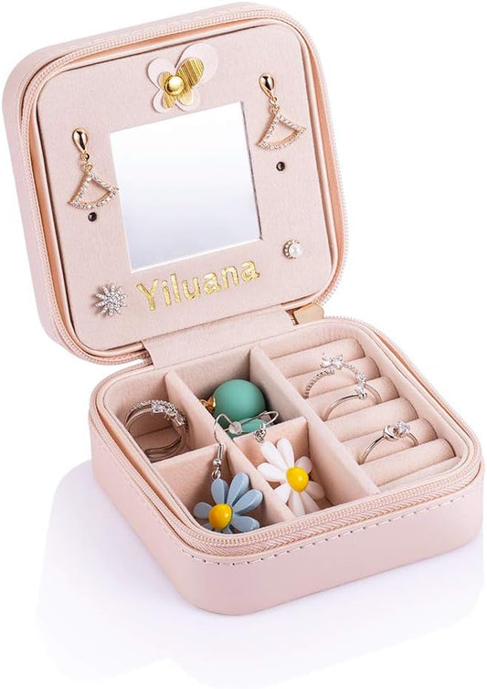 Mini Travel Jewelry Box Portable Jewelry Case for Earring, Ring, Necklace,Bracelet Small Jewlery Organizer with Zipper and Mirror (Bike)